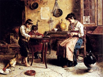 Le pays de la leçon d’écriture Eugenio Zampighi Peinture à l'huile